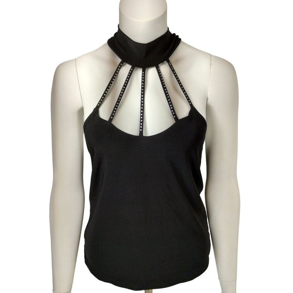 Body Central Black Halter Top With Rhinestone Strap Detail